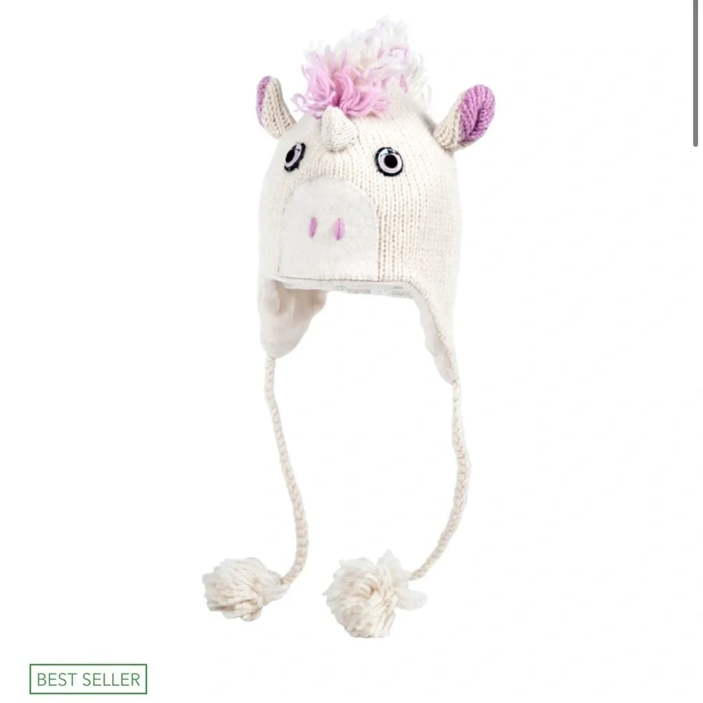 Nirvana Designs Unicorn Hat.Hand Knit + Mittens. wool. Handmade.NEW.M/L youth‎